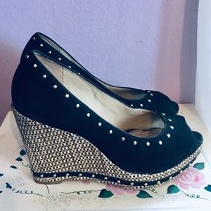 Antonio Melani Mazie studded suede peep toe wedge
